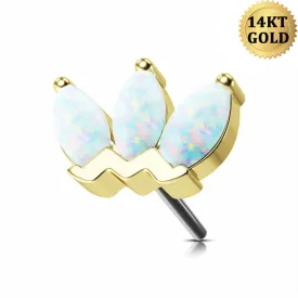 14K Solid Gold Crown Opal Threadless Push Pin Labret Helix Nose Stud