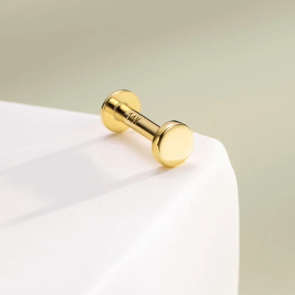 14K Solid Gold Disc Threadless Push Pin Helix Cartilage Piercing