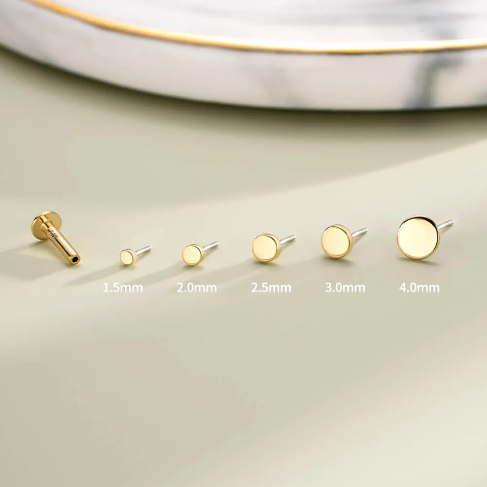 14K Solid Gold Disc Threadless Push Pin Helix Cartilage Piercing