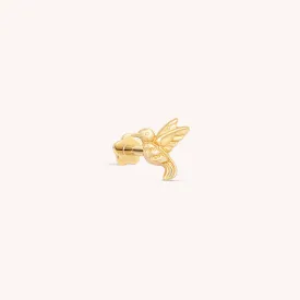 14K Solid Gold Single Hummingbird Flat Back Earring