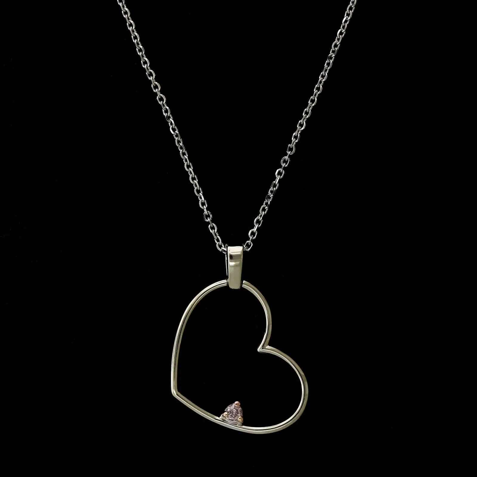 14K Two-Tone Estate Pink Diamond Heart Pendant