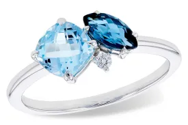 14K White Gold Blue Topaz Toi Et Moi Ring