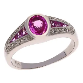 14K White Gold Pink Sapphire and Diamond Ring