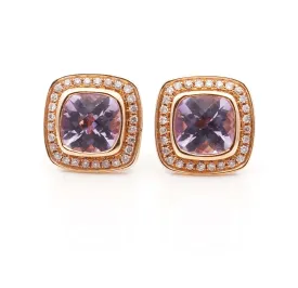 18CT Rose Gold Amethyst Diamond Earrings