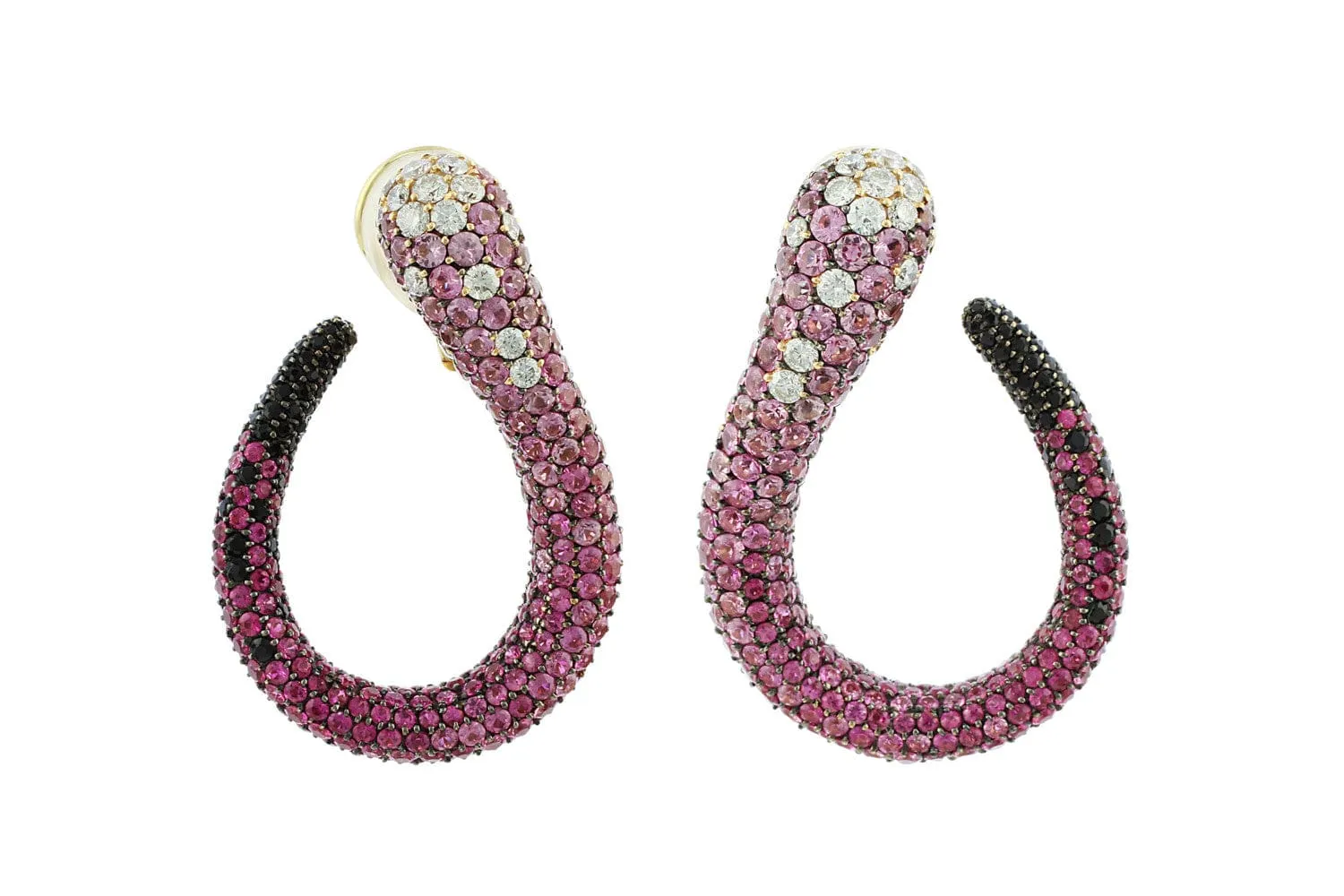 18k Yellow Gold Pink and White Diamond Salavetti Swirl Earrings