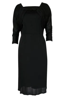 1940s Unlabeled Black Jersey Draped & Fitted Day or Cocktail Dress