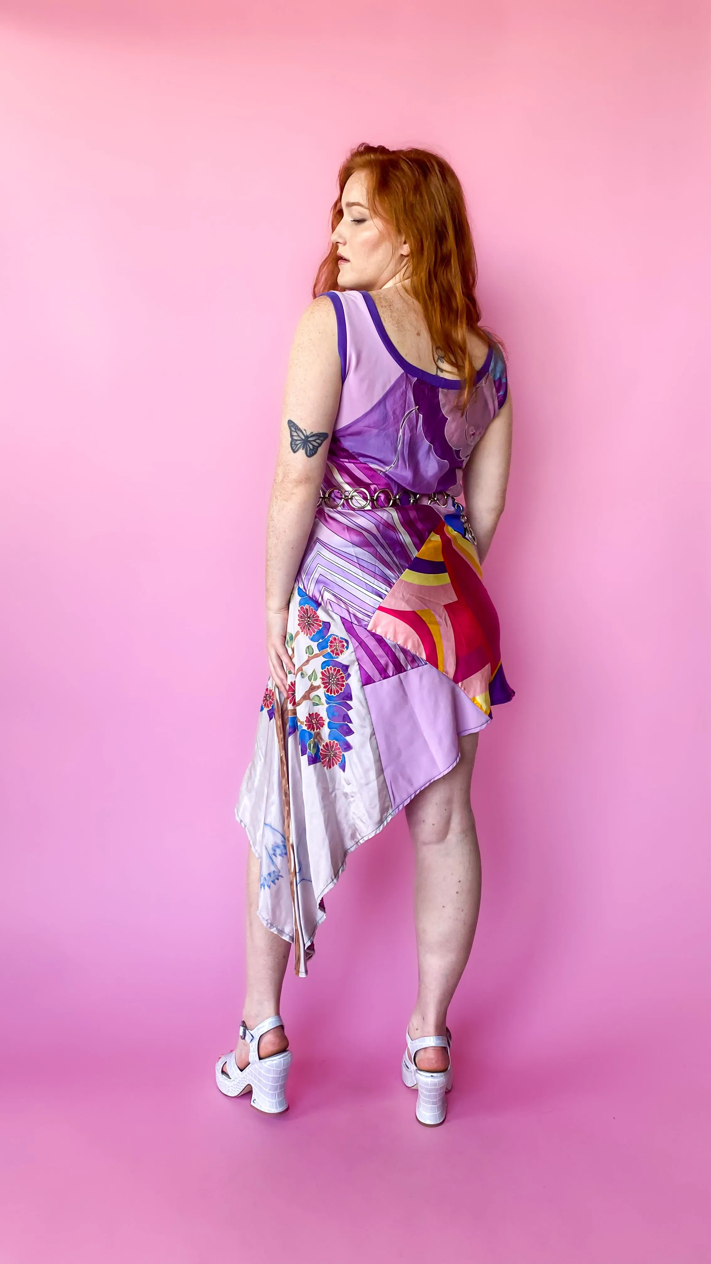 1990s Purple Floral Patchwork Dress, sz. M/L