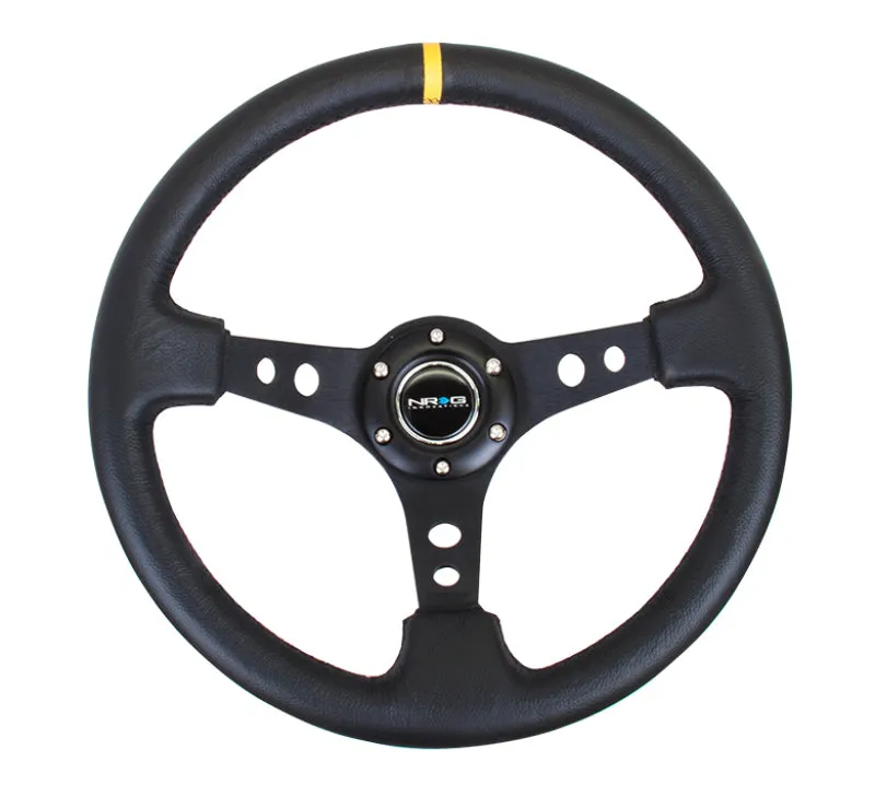 (350mm / 3in. Deep) Black Leather w/Black Cutout Spoke/Yellow Center Mark