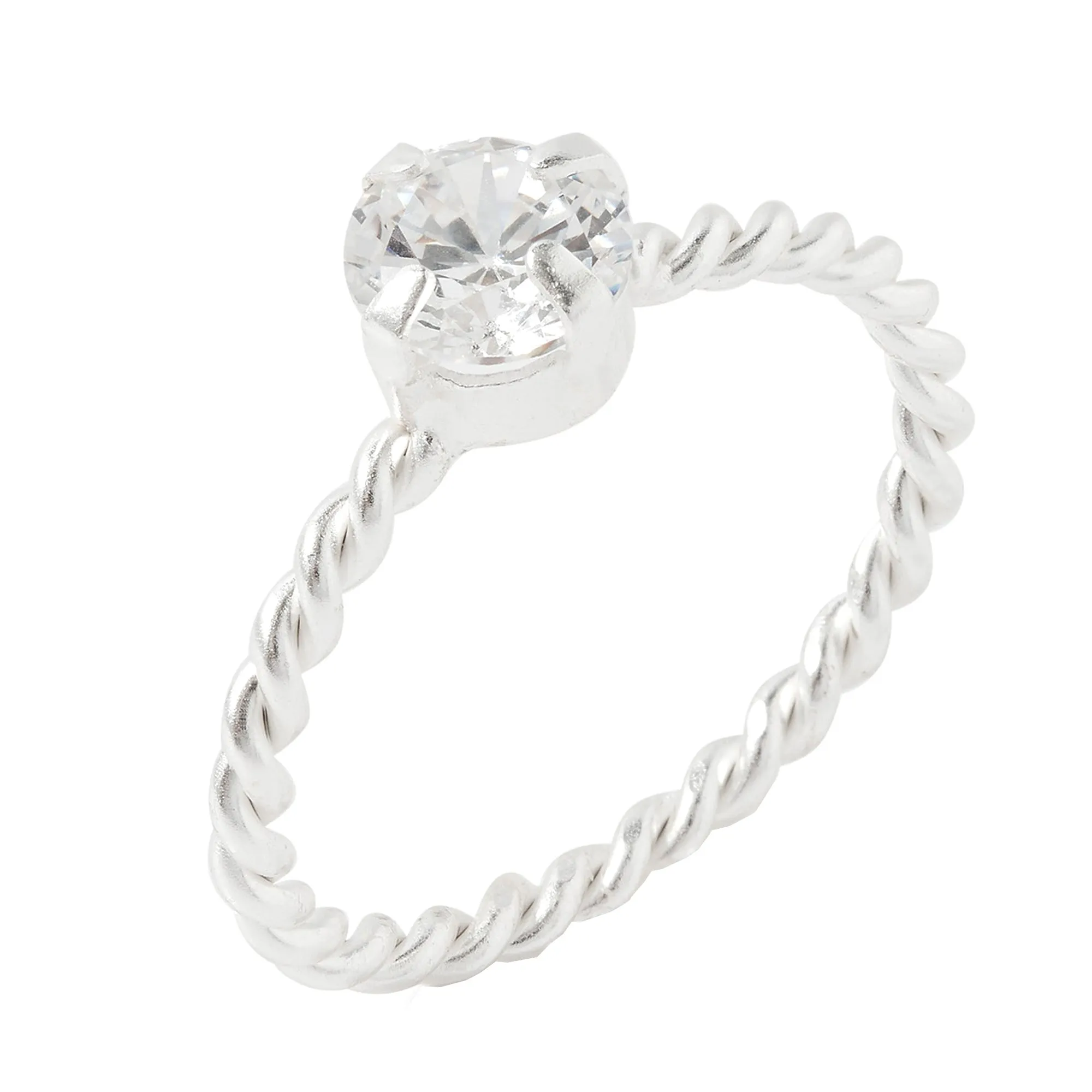 925 Pure Sterling Silver Round Cut Cubic Zirconia Twist Ring White-Medium