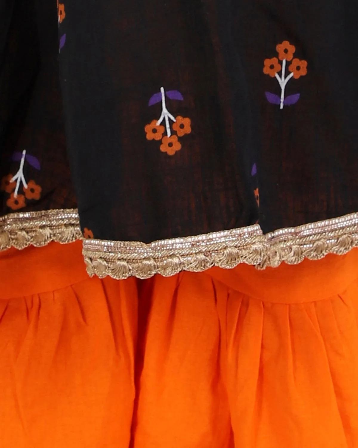 Ahhaaaa Cotton Jaipuri Anarkali Kurti-Orange Sharara Set For Baby Girls