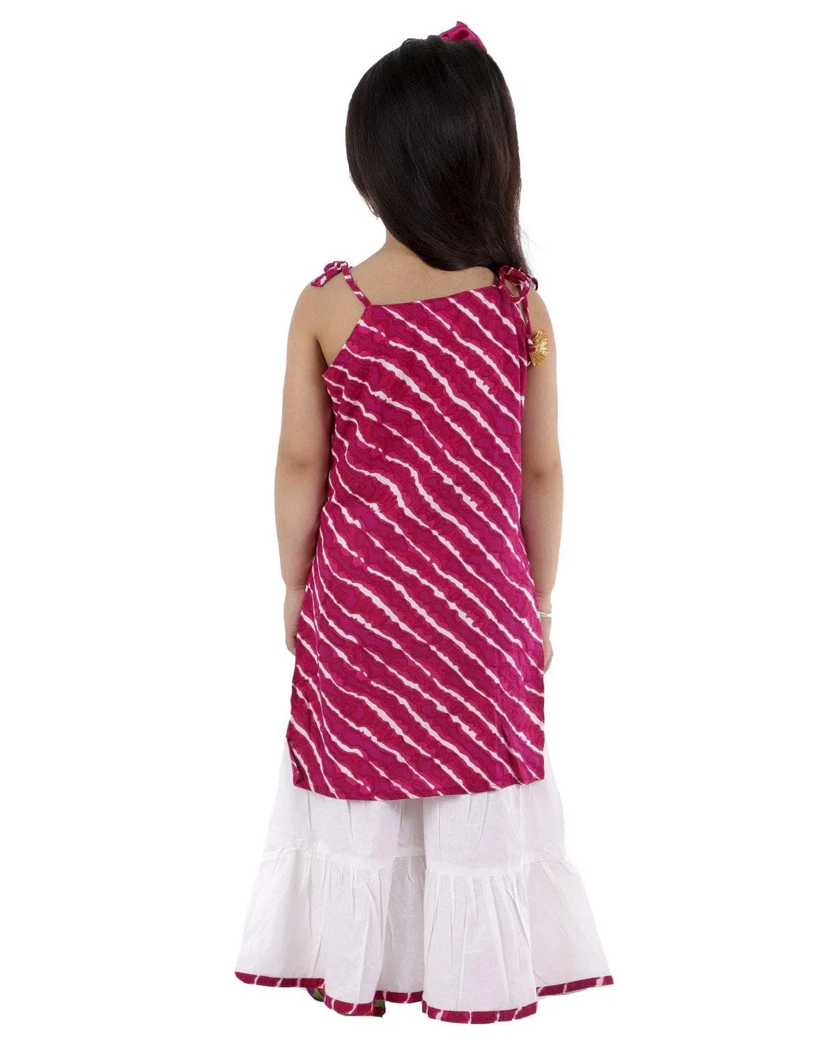 Ahhaaaa Pink Leheriya Kurti-Sharara Set for Girls