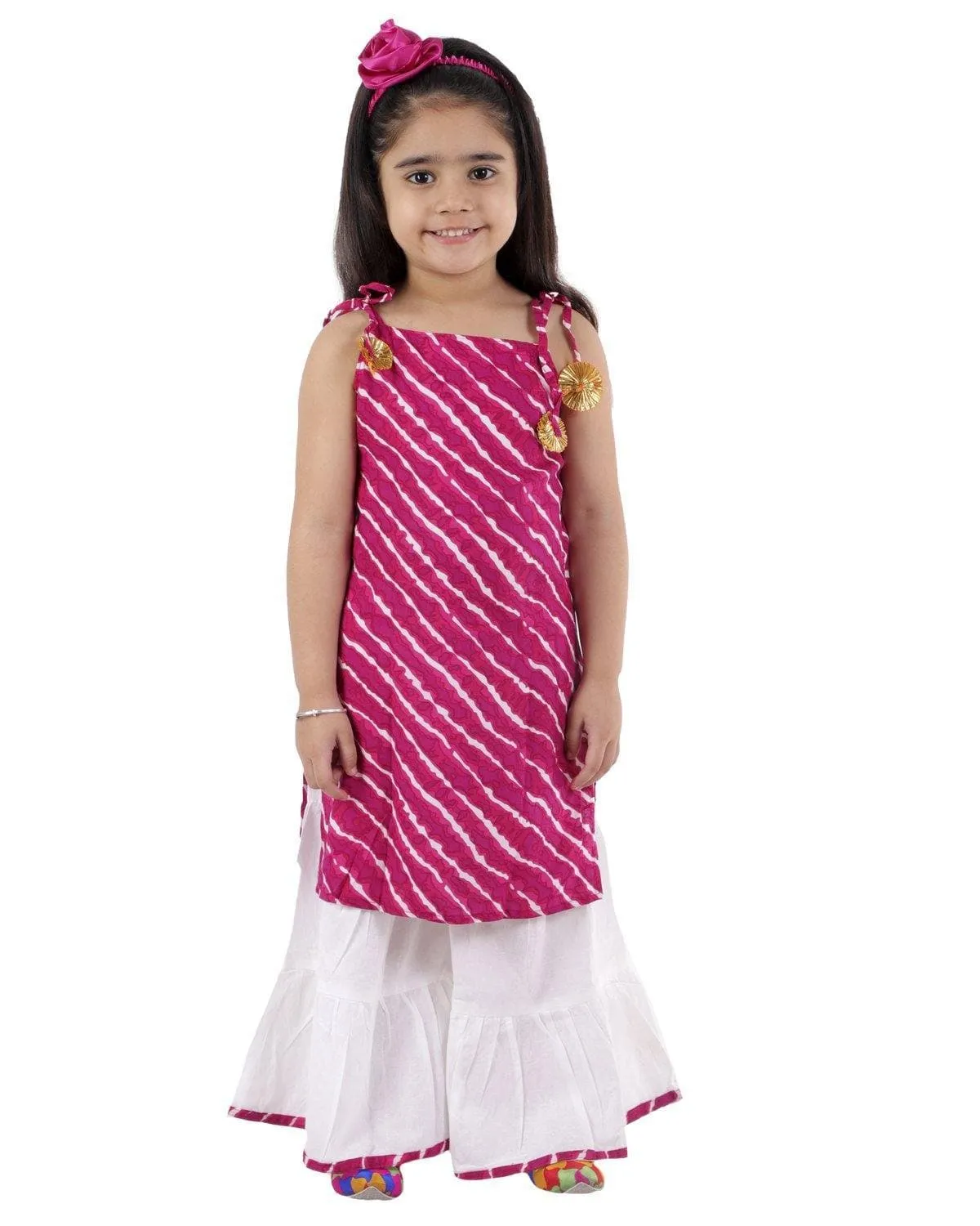 Ahhaaaa Pink Leheriya Kurti-Sharara Set for Girls