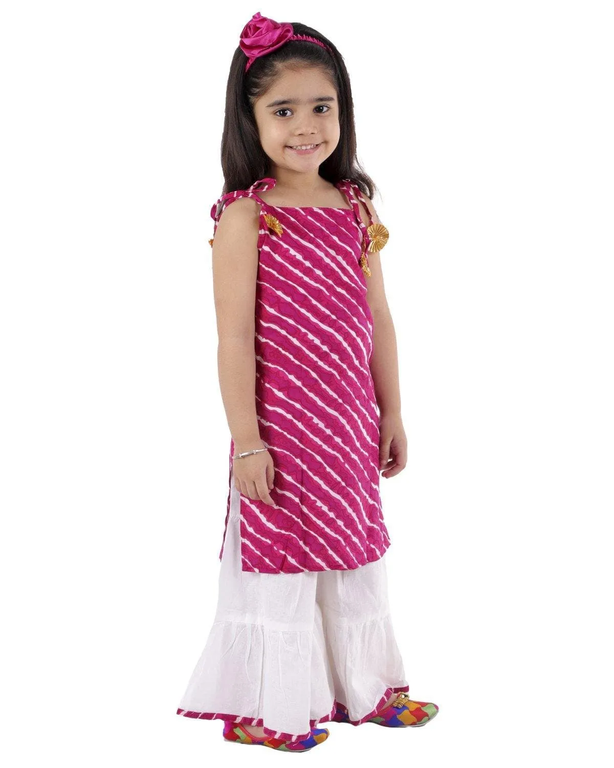 Ahhaaaa Pink Leheriya Kurti-Sharara Set for Girls