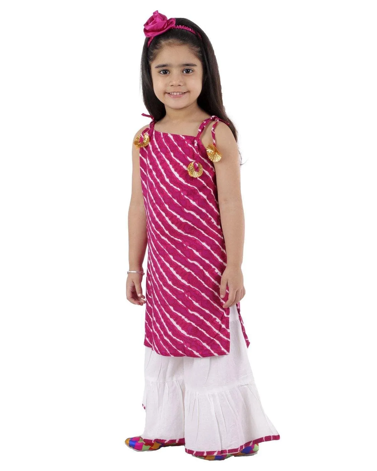 Ahhaaaa Pink Leheriya Kurti-Sharara Set for Girls