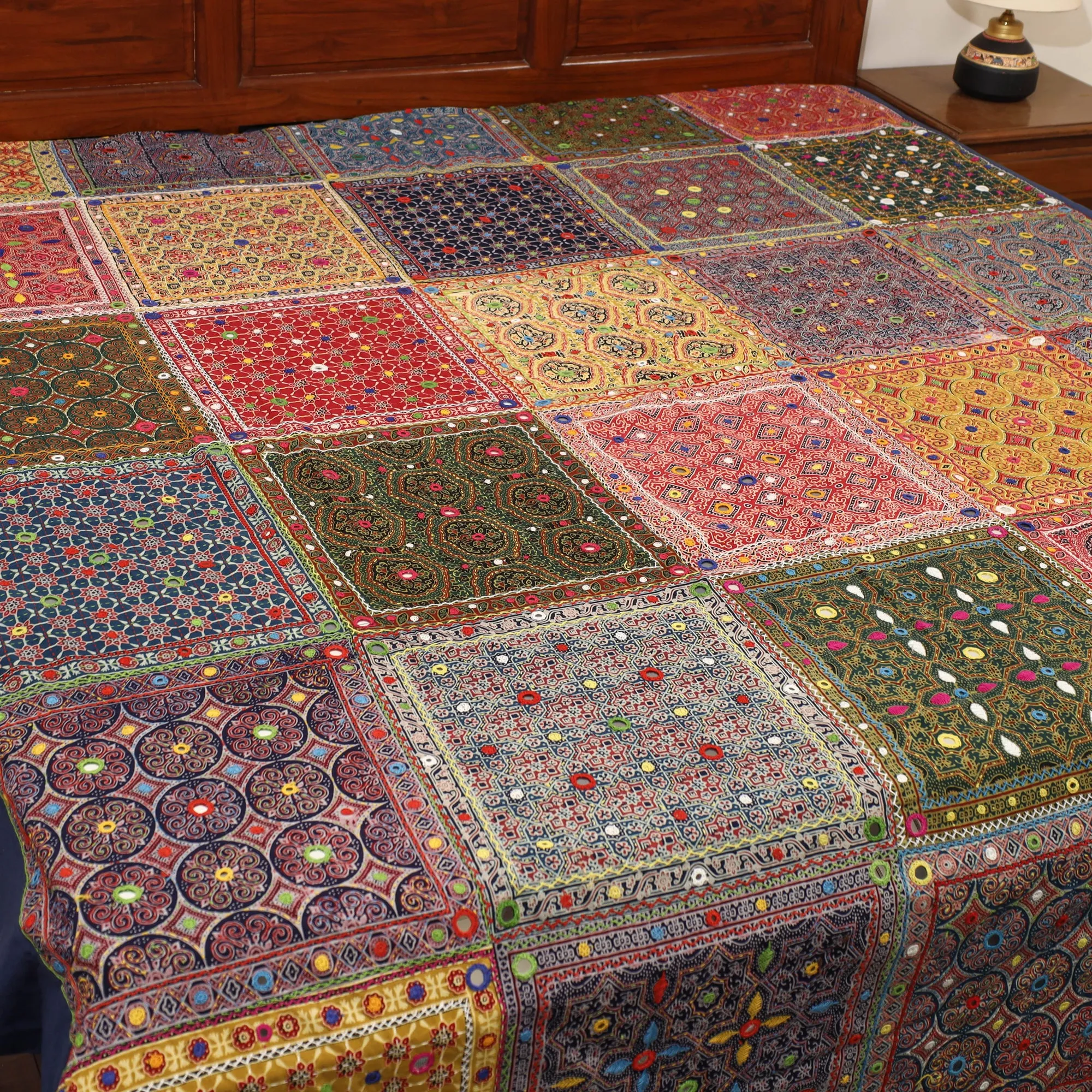 Ajrakh Print Patchwork Double Tagai Kantha Bed Cover 65