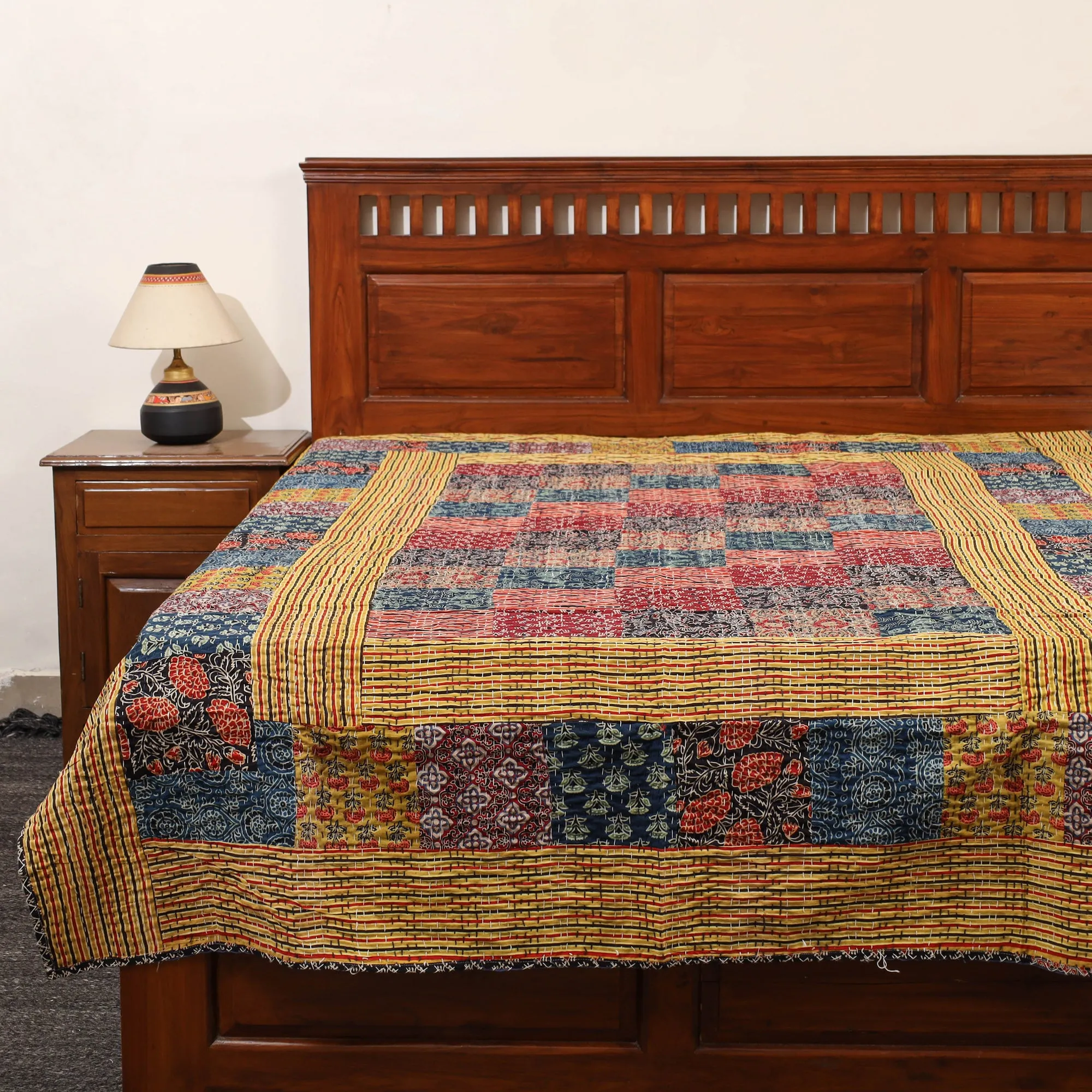 Ajrakh Print Patchwork Single Tagai Kantha Bed Cover 94