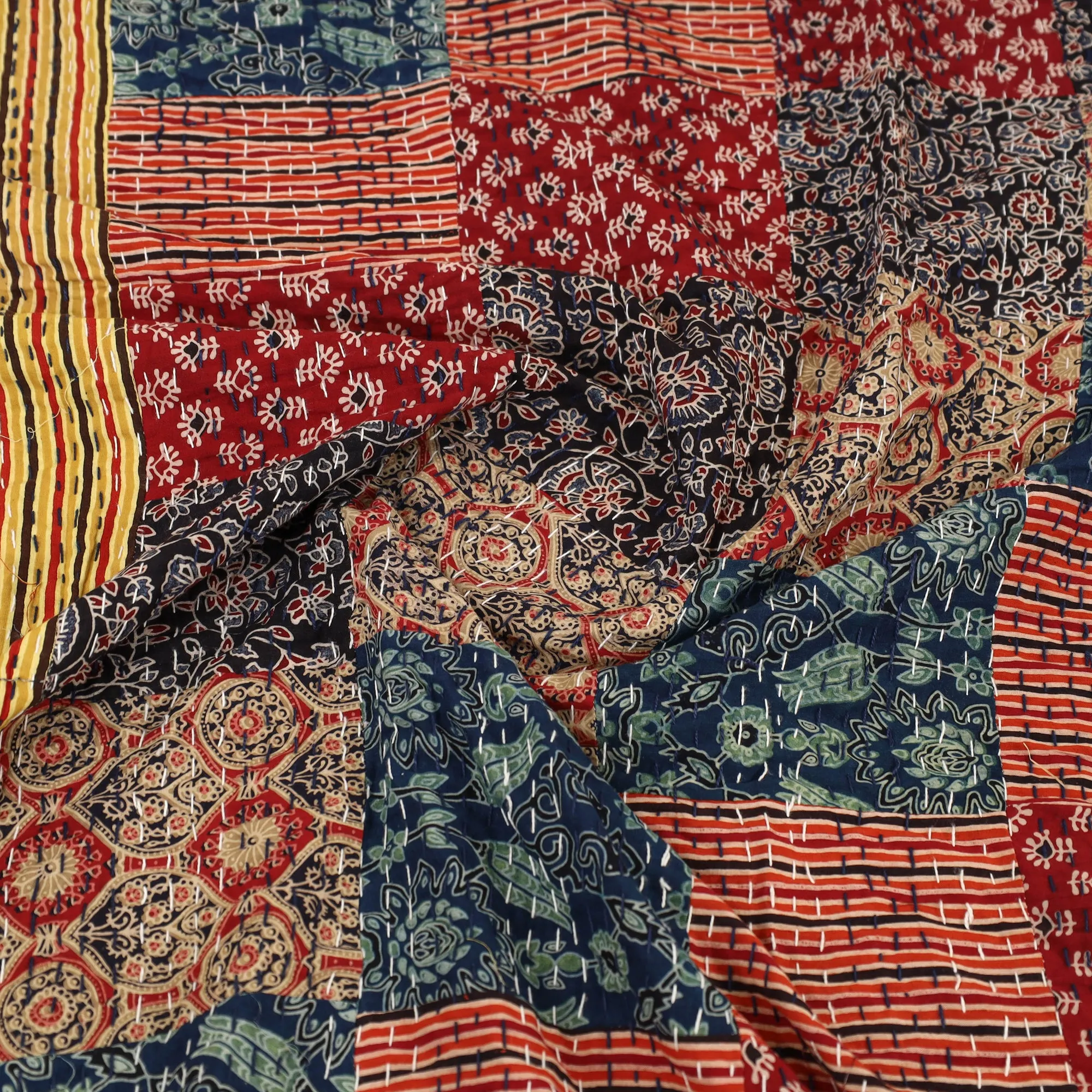 Ajrakh Print Patchwork Single Tagai Kantha Bed Cover 94