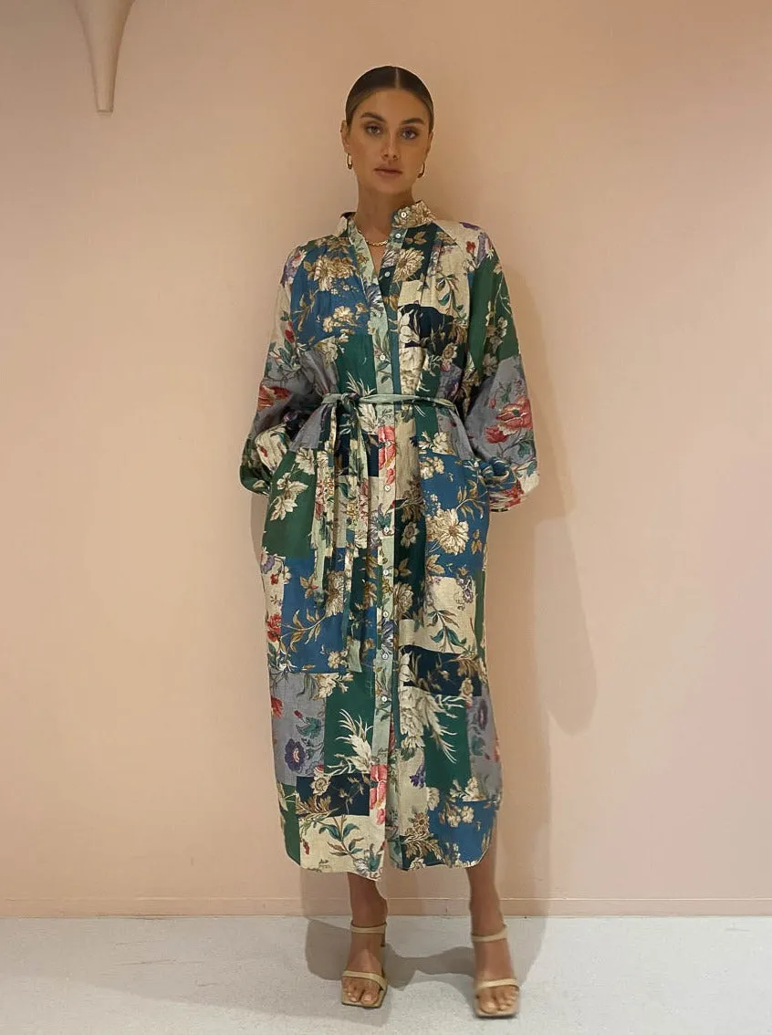 Alemais Loretta Patchwork Shirtdress in Sage Floral