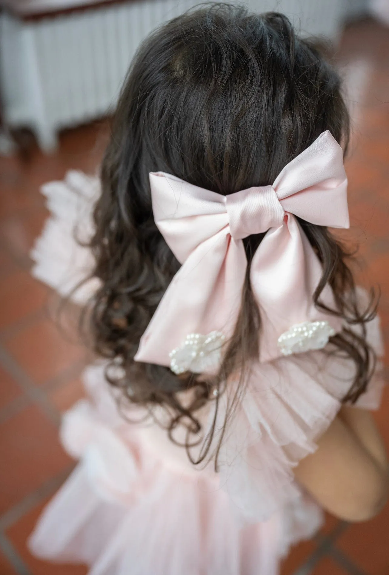 Anise Satin Embroidered Hair Bows