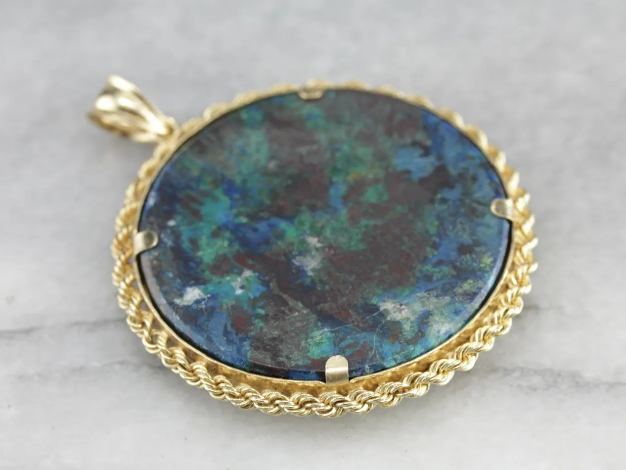 Apache Chrysocolla Gold Medallion Pendant