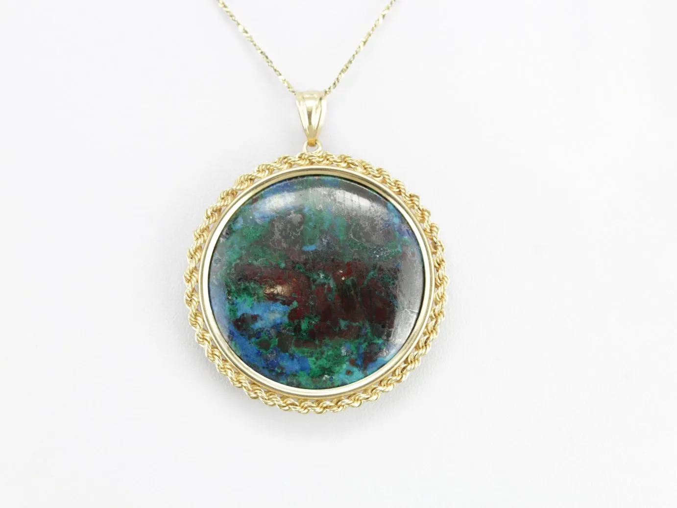 Apache Chrysocolla Gold Medallion Pendant