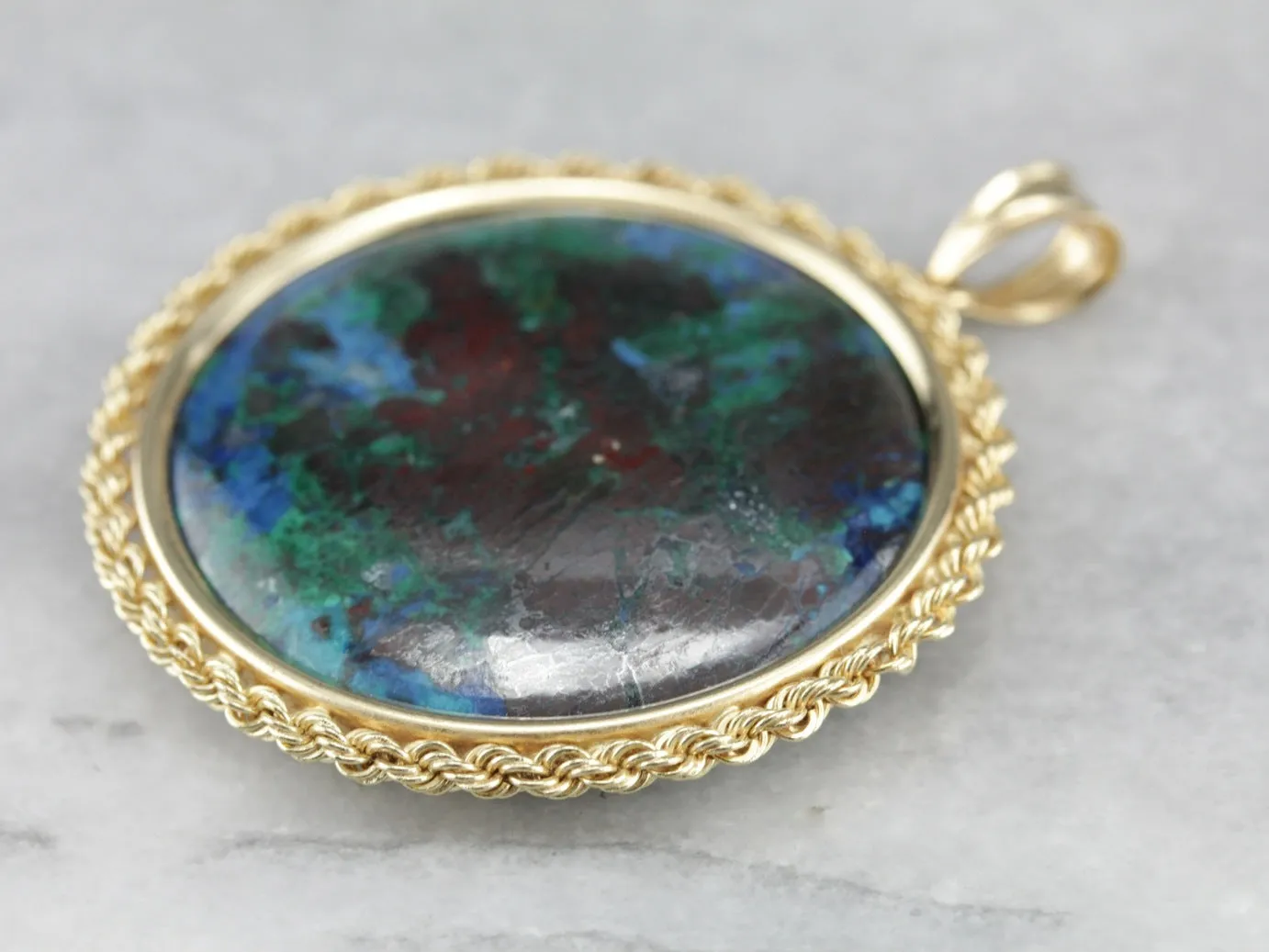 Apache Chrysocolla Gold Medallion Pendant