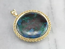 Apache Chrysocolla Gold Medallion Pendant