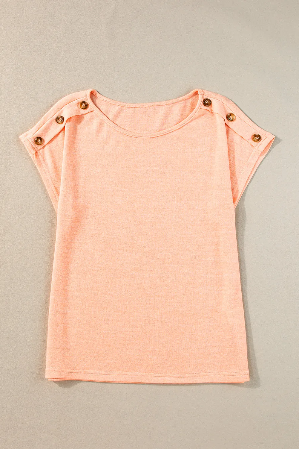 Apricot Pink Button Detail Batwing Sleeve Casual Tee