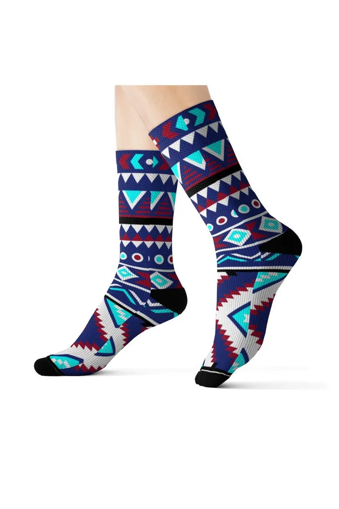 Aqua Aztec Sublimation Socks