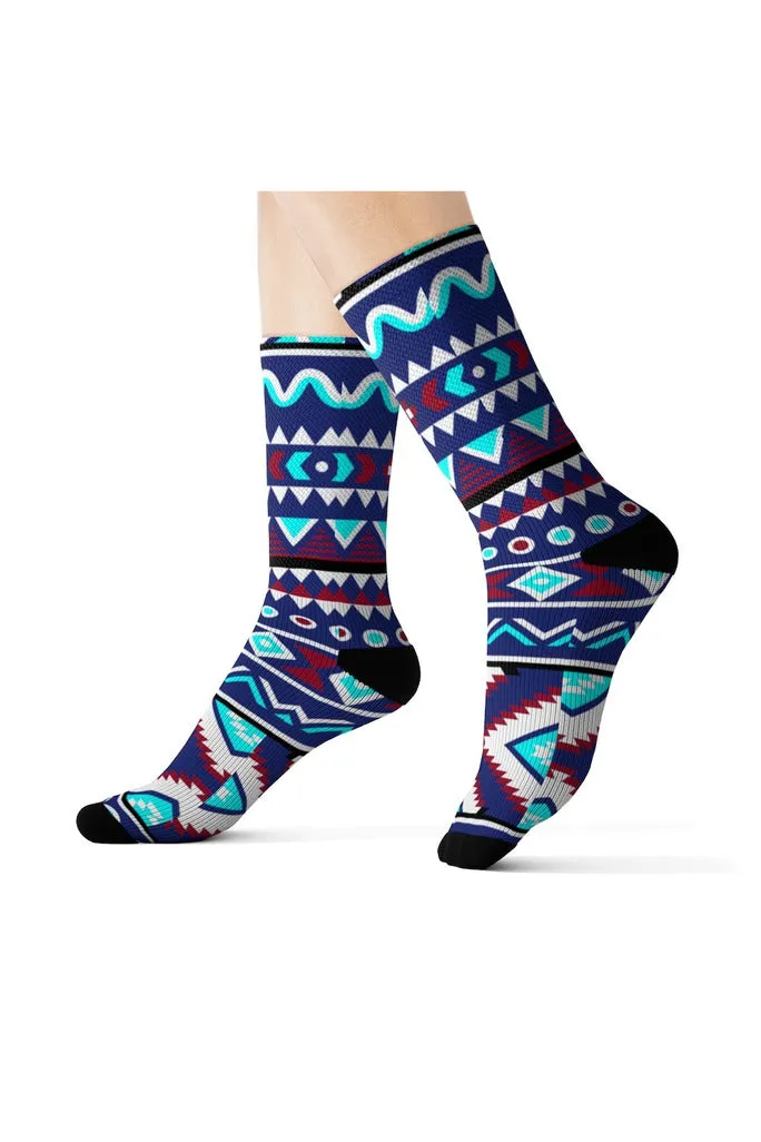 Aqua Aztec Sublimation Socks