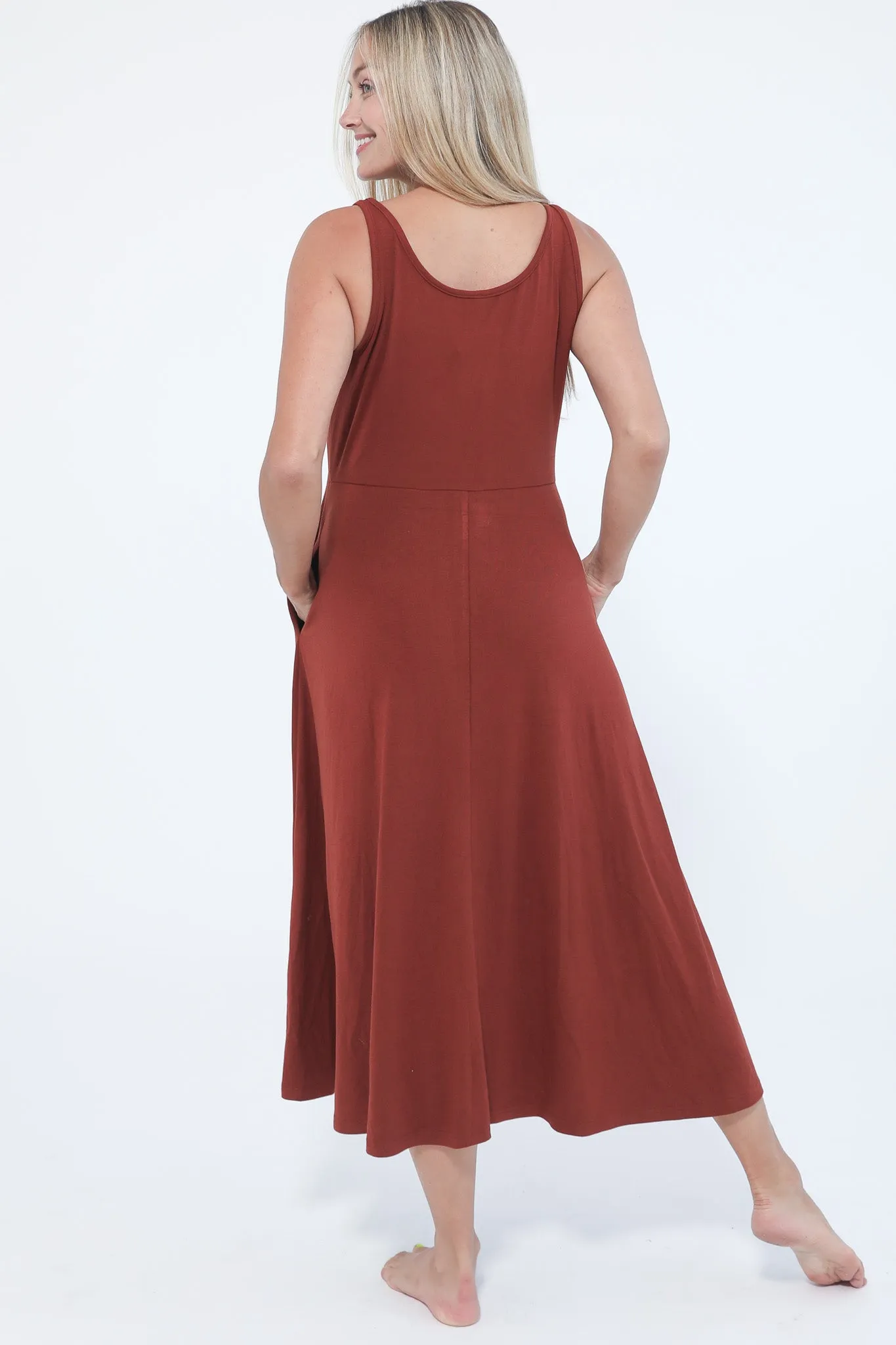 Audrey Softest Rib Nursing & Pregnancy Tank Dress (Rust)