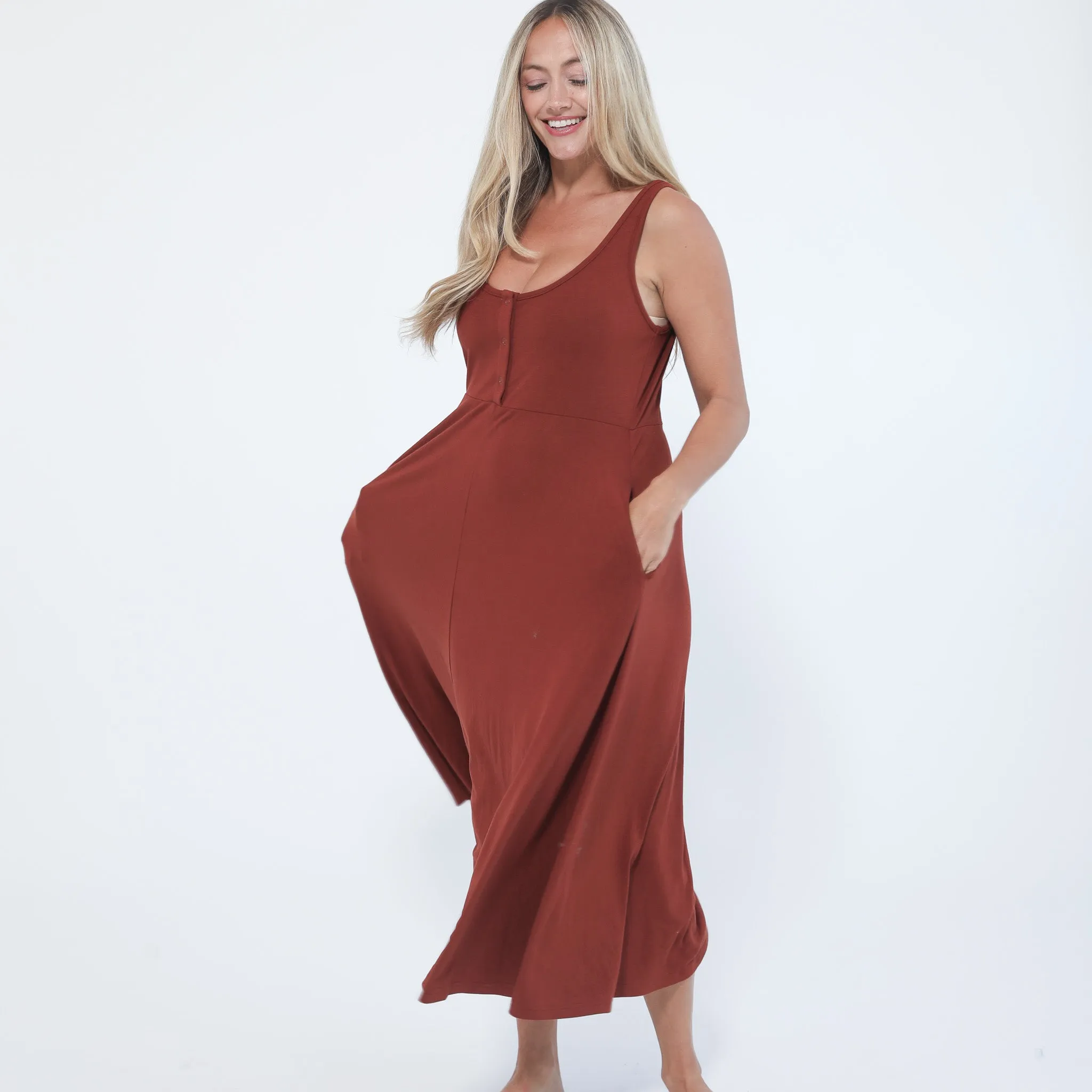 Audrey Softest Rib Nursing & Pregnancy Tank Dress (Rust)