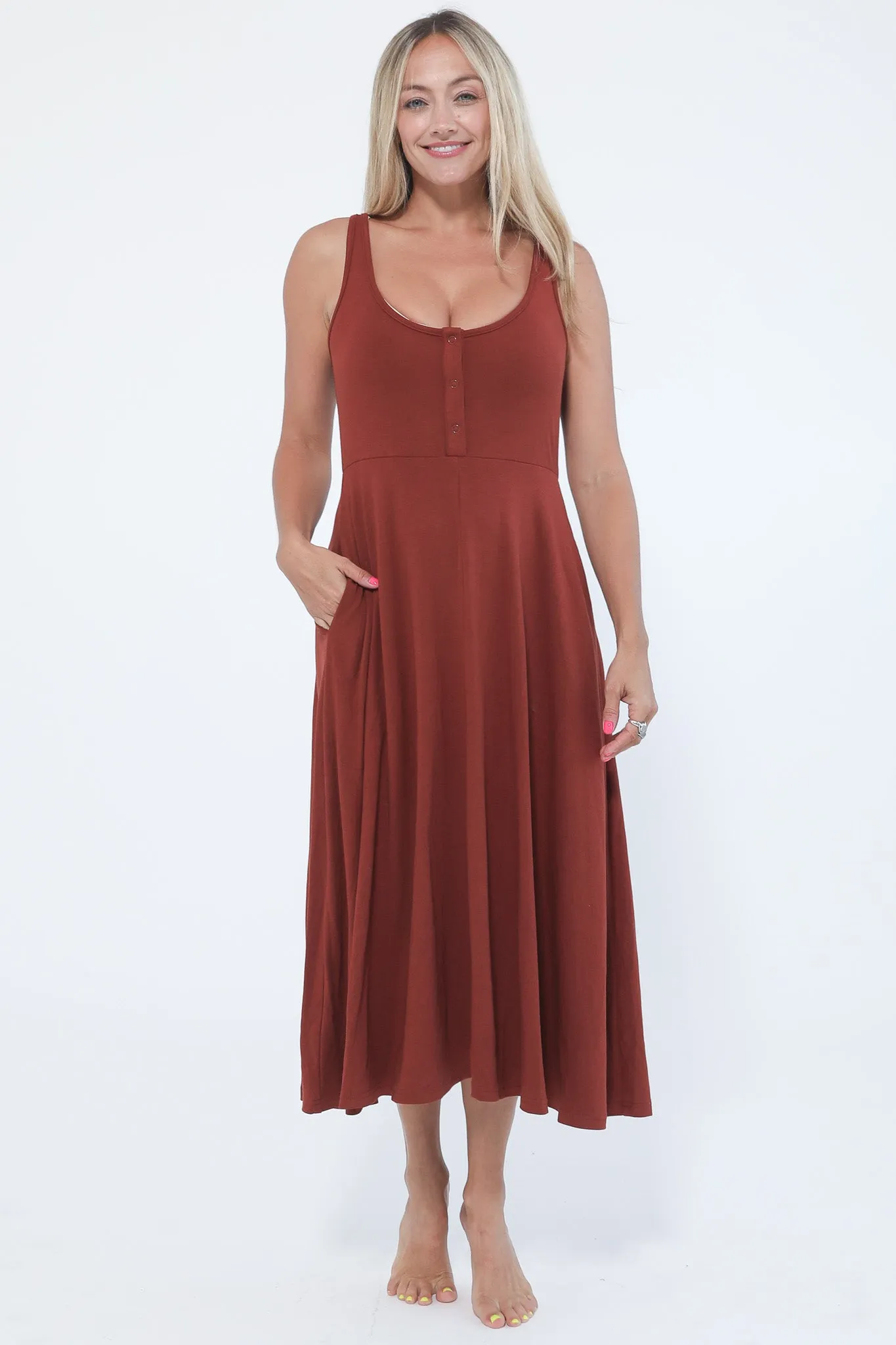 Audrey Softest Rib Nursing & Pregnancy Tank Dress (Rust)