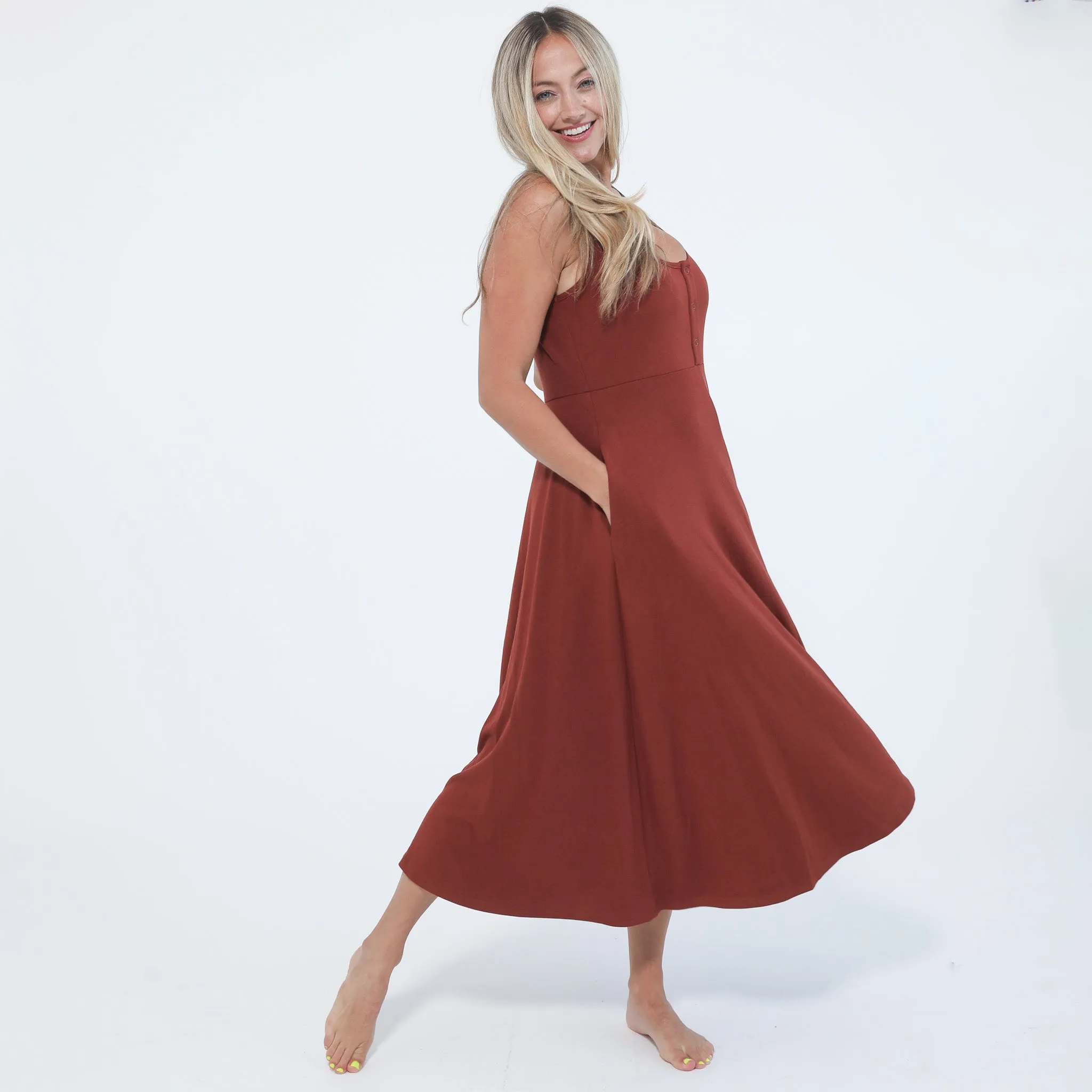 Audrey Softest Rib Nursing & Pregnancy Tank Dress (Rust)