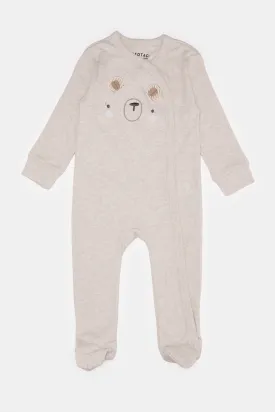 Baby Beige Koala Printed Sleepsuit