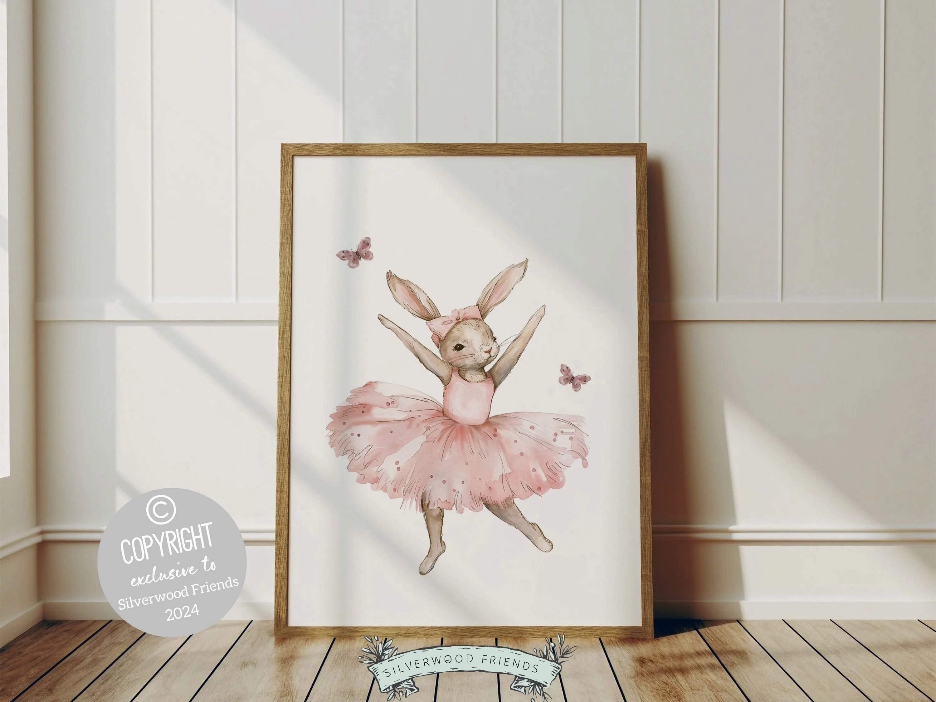 Baby Girl's Pink Ballet Bunny Nursery Prints