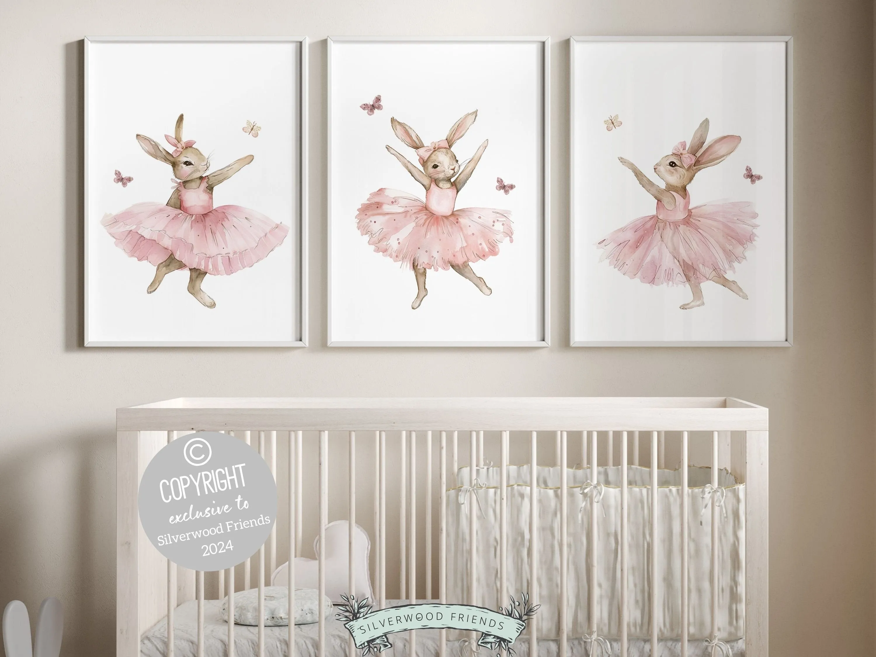 Baby Girl's Pink Ballet Bunny Nursery Prints