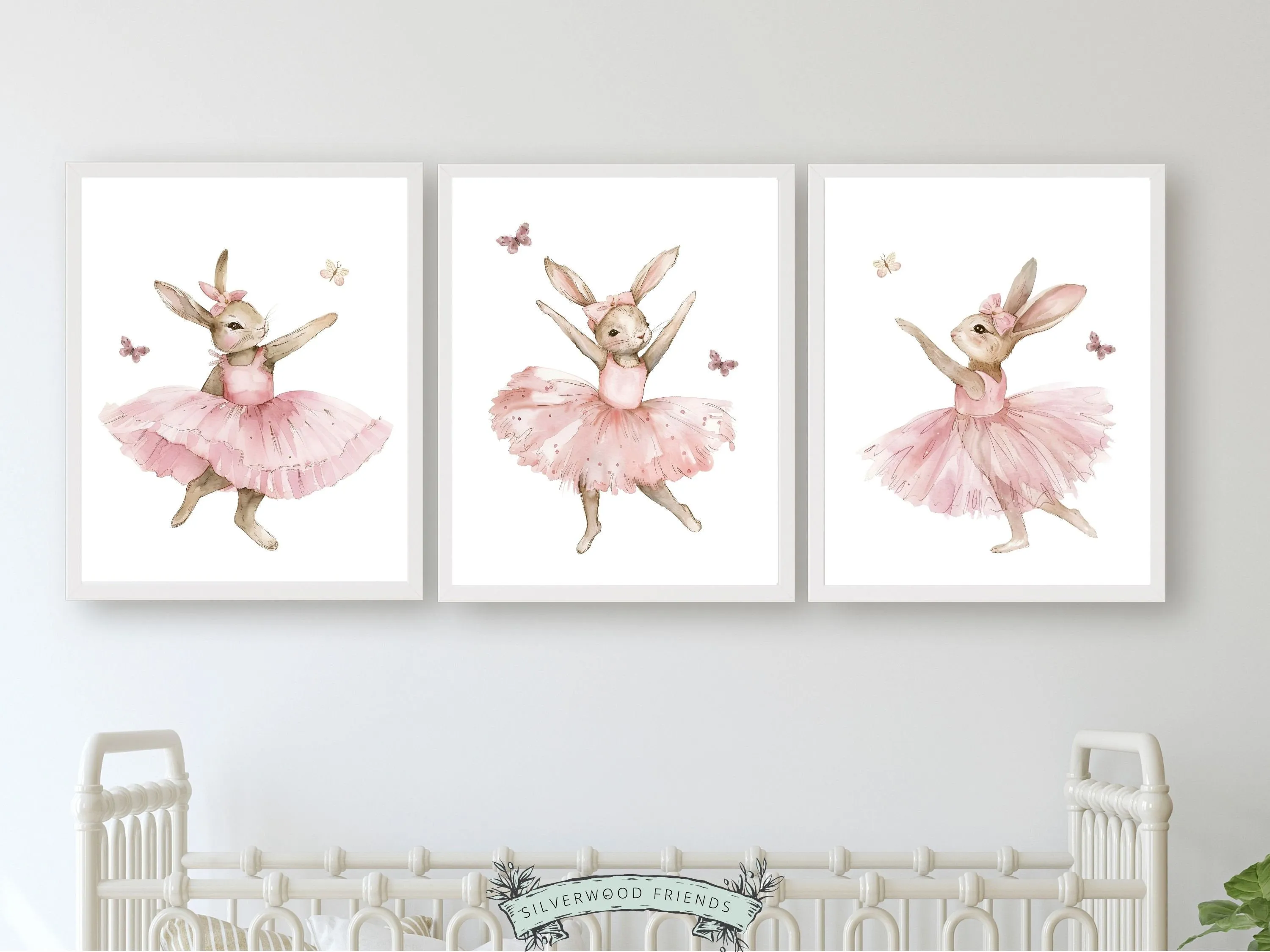 Baby Girl's Pink Ballet Bunny Nursery Prints