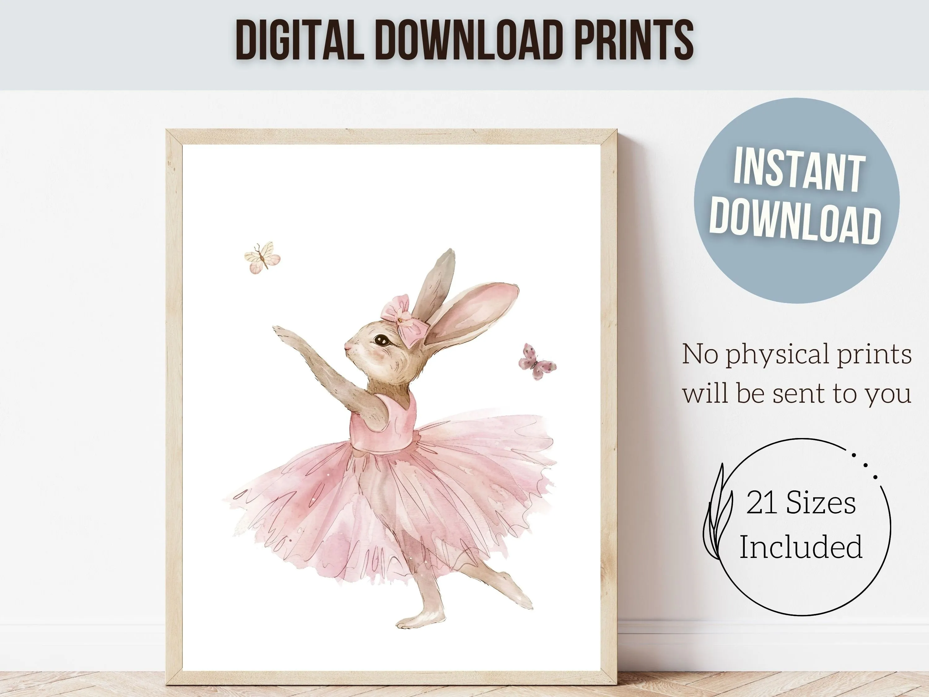 Baby Girl's Pink Ballet Bunny Nursery Prints