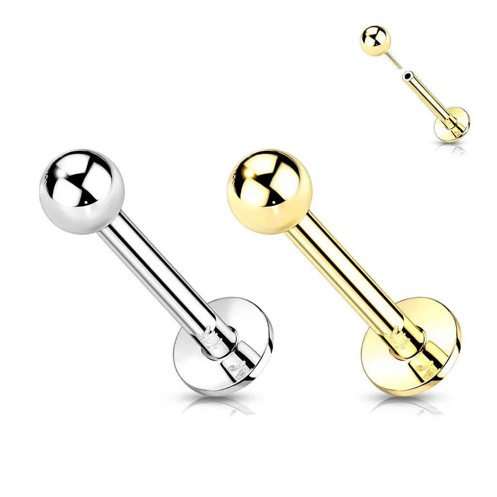 Ball Earring in 14K Yellow Gold. Threadless Push-In Earring