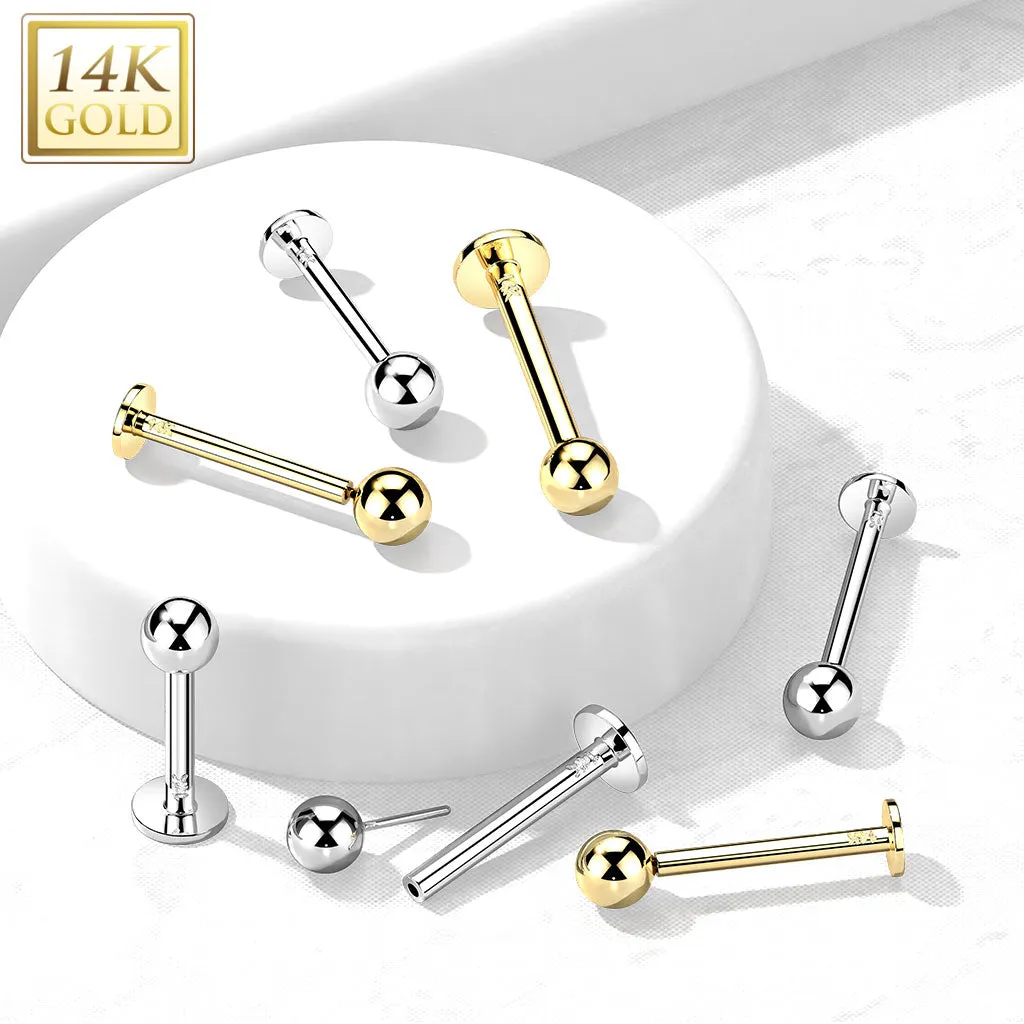 Ball Earring in 14K Yellow Gold. Threadless Push-In Earring