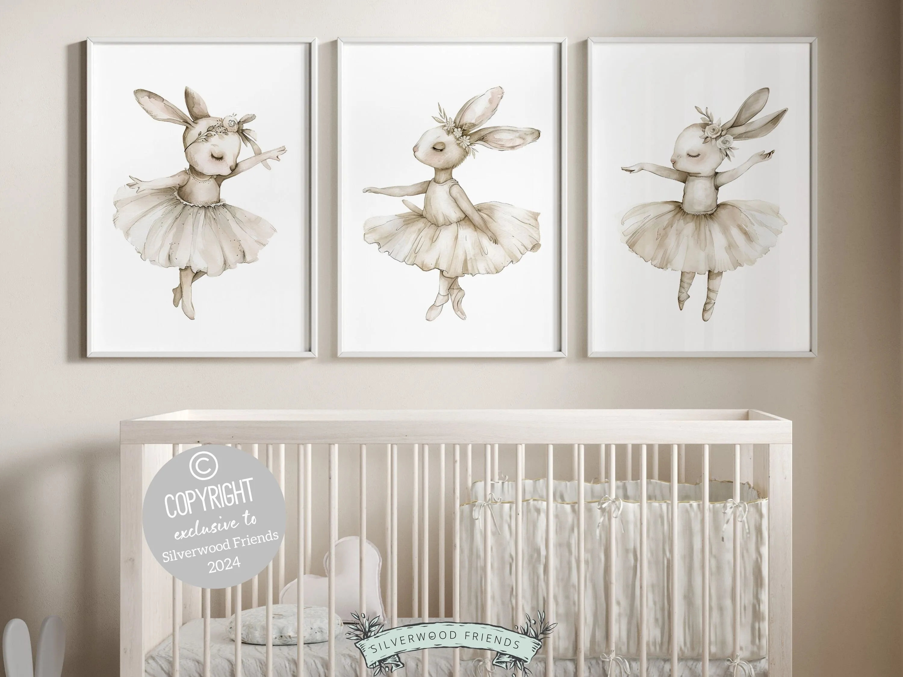 Ballerina Bunny Nursery Prints - Neutral Set 1