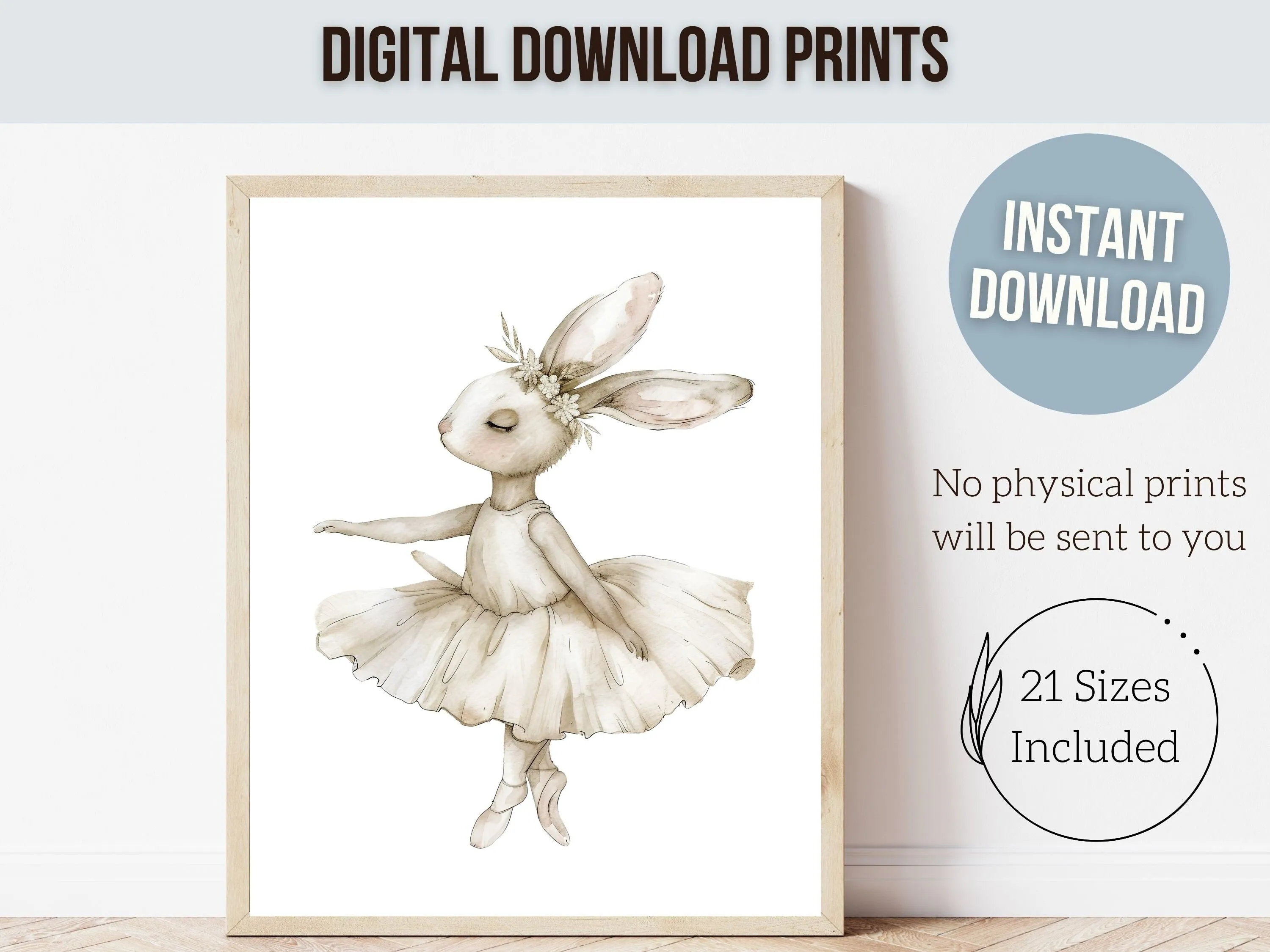 Ballerina Bunny Nursery Prints - Neutral Set 1