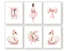 Ballerina Swan Nursery Prints - Set of 6