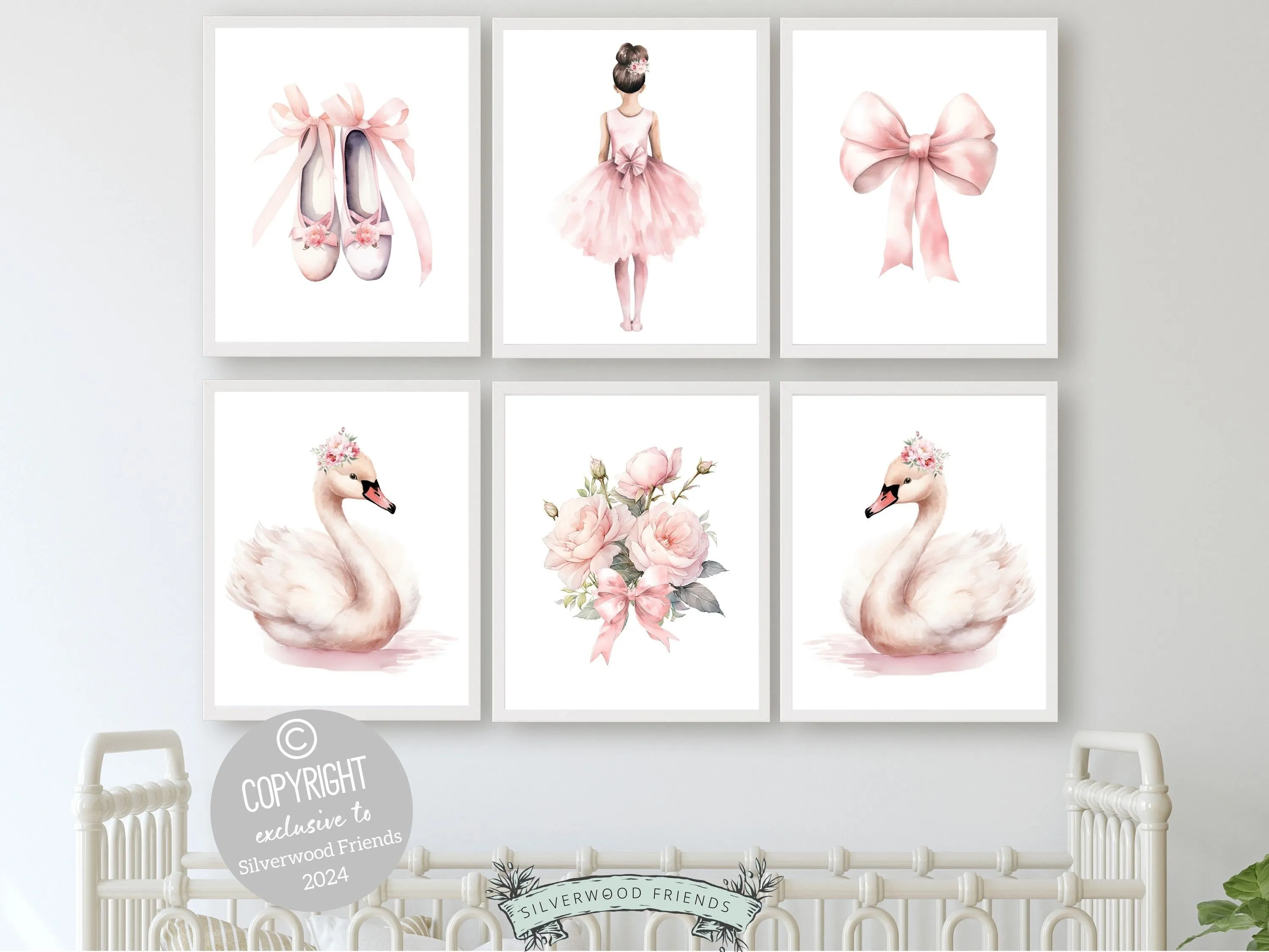 Ballerina Swan Nursery Prints - Set of 6