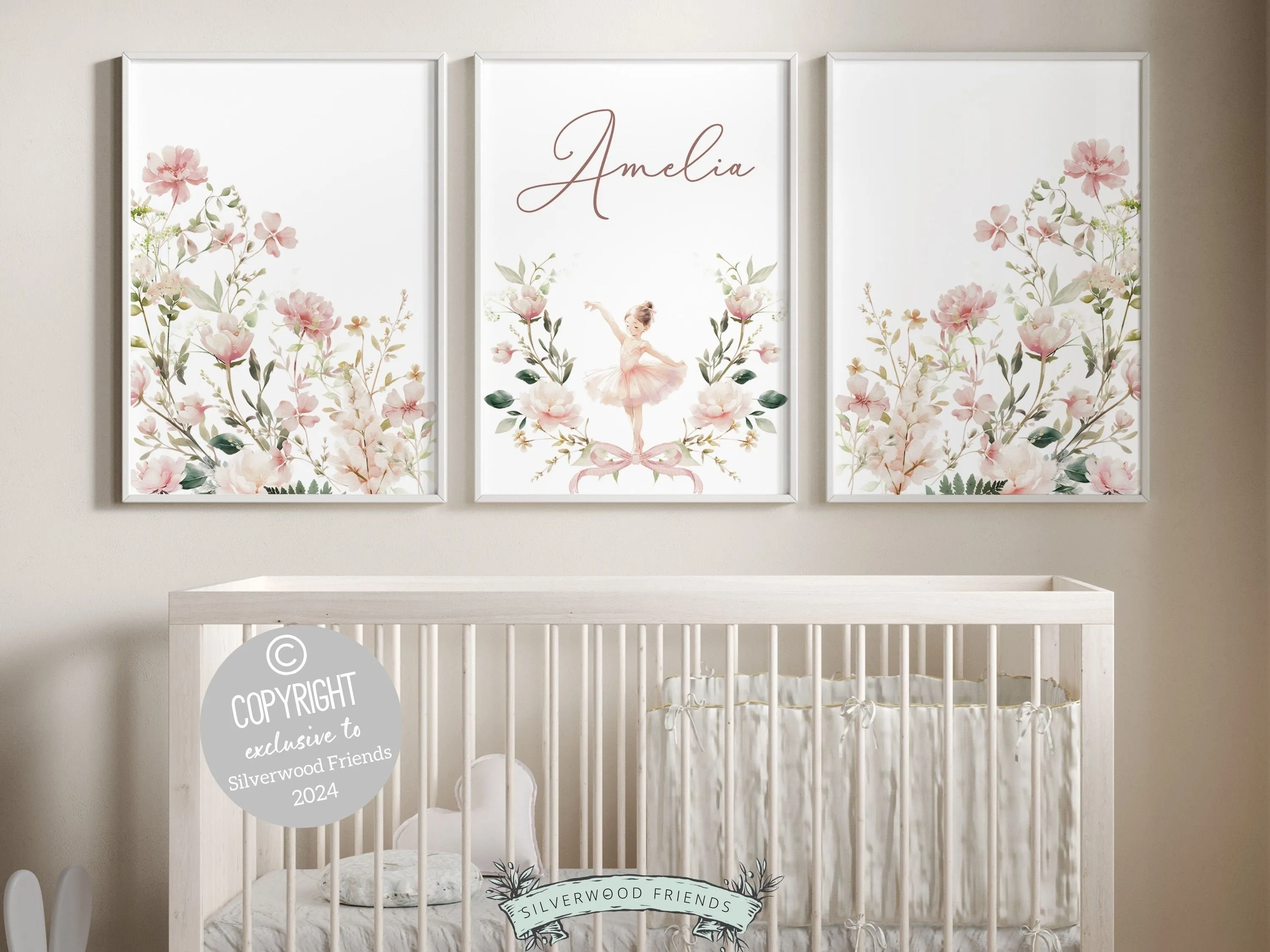 Ballet Baby Name Nursery Prints - Personalised - Set 1