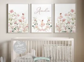 Ballet Baby Name Nursery Prints - Personalised - Set 2