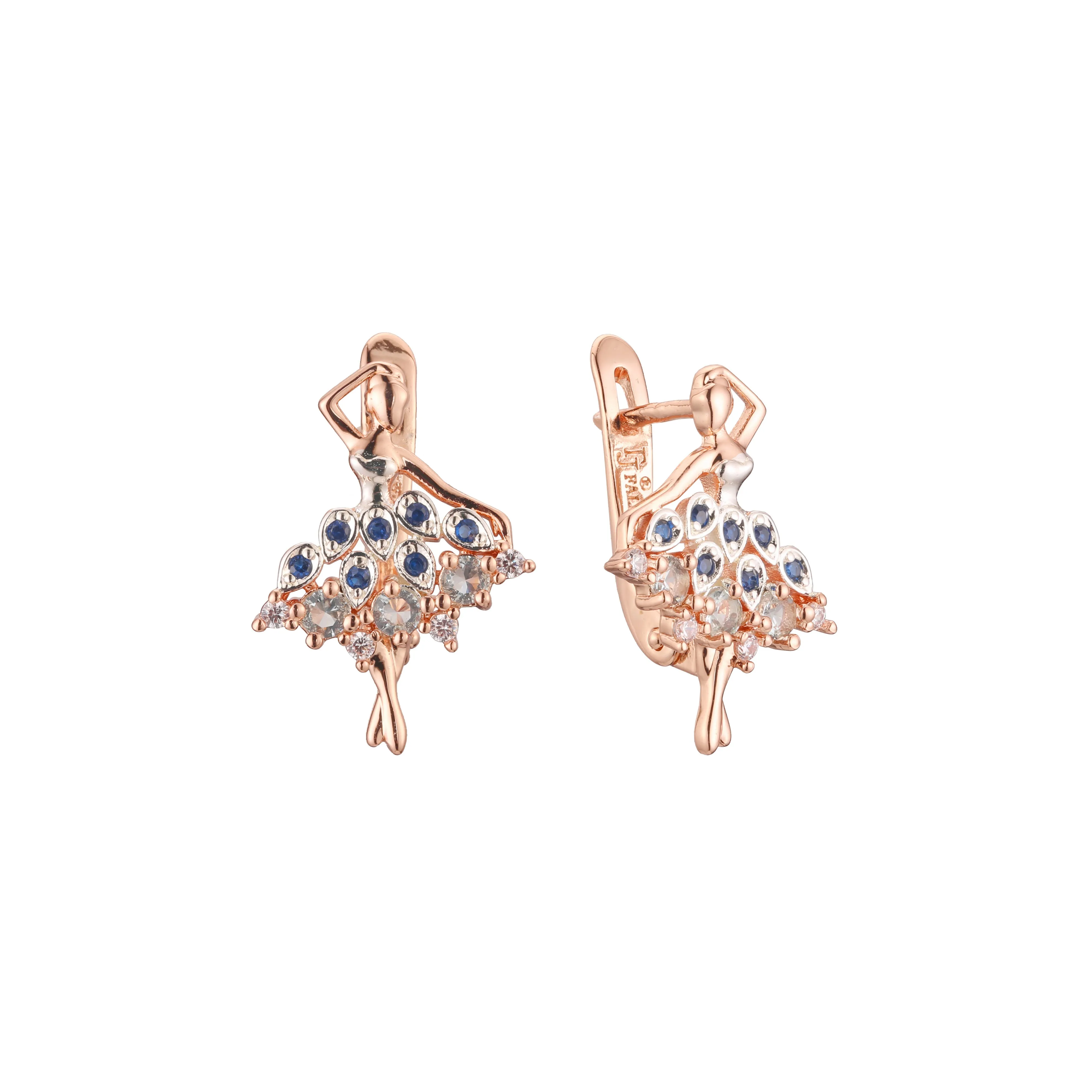 Ballet dancer cluster earrings in 14K Gold, Rose Gold, two tone plating colors