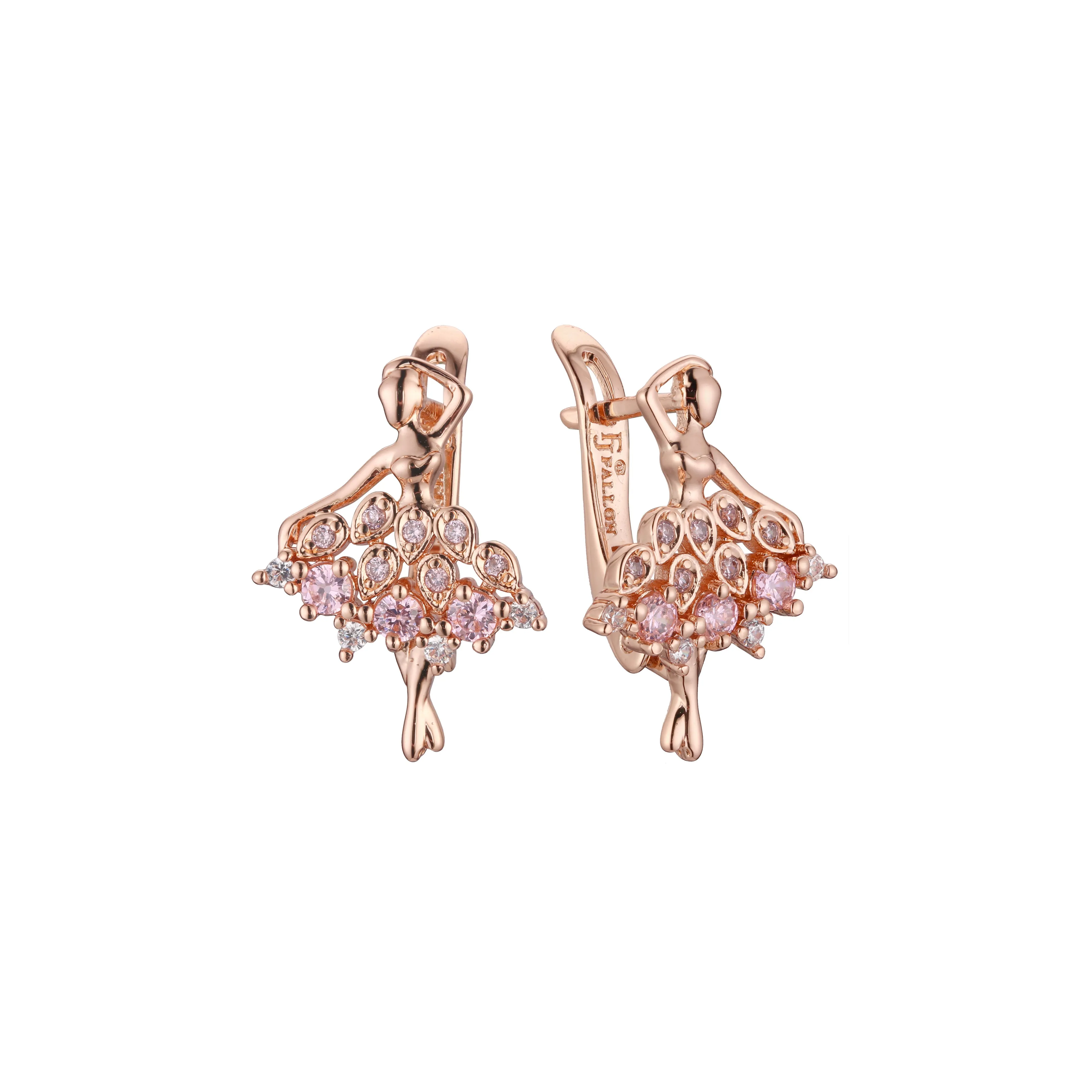 Ballet dancer cluster earrings in 14K Gold, Rose Gold, two tone plating colors