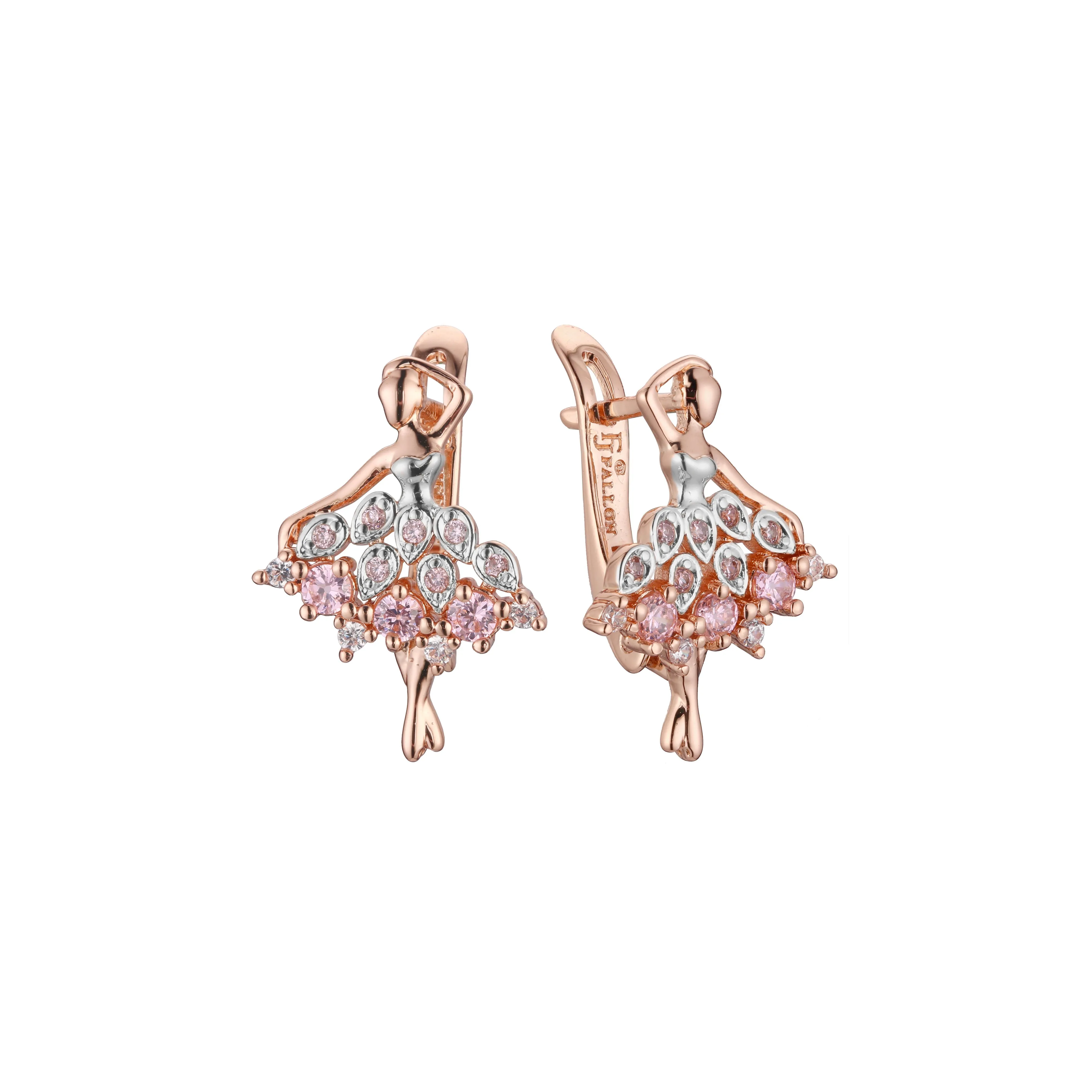 Ballet dancer cluster earrings in 14K Gold, Rose Gold, two tone plating colors